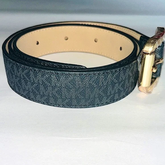 Michael Kors Black/Black Signature Logo Monogram Buckle Belt (556267C), Medium. - Picture 8 of 9